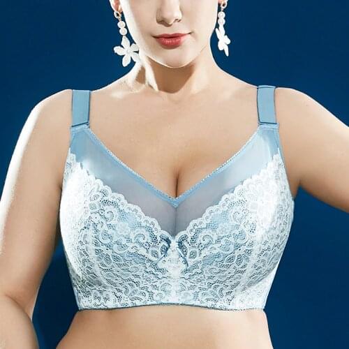 Soft Cups Lace Minimizer Bra for Women Full Coverage Floral Embroidery Underwire Non Padded Push Up Brassiere Lingerie 38 40 G H