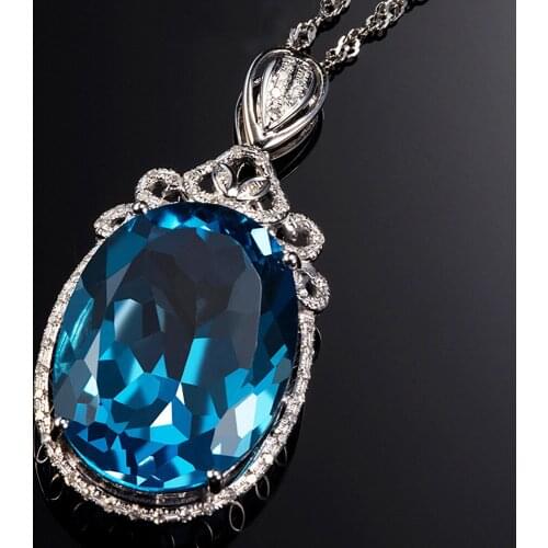 5 Carats Blue Crystal Topaz Diamonds Gemstones Pendant Necklaces for Women 14k White Gold Silver Color Choker Jewelry Bijoux New
