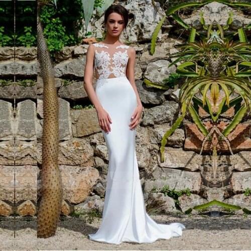 Vestido De Noiva Mermaid Scoop Neck Wedding Dress 2021 Sexy Appliques Lace White Ivory Bride Dress Sleeveless