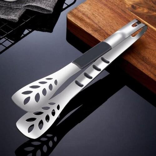 1Pcs Stainless Steel Clamp Kitchen Food Tongs Barbecue Tongs with Anti-scalding Silicone Handle for Cooking Grilling Baking