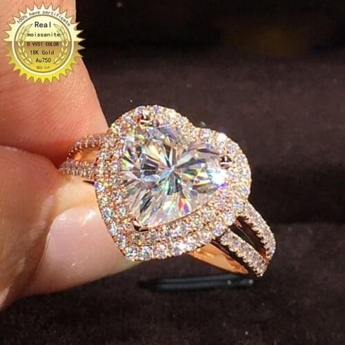 100% 18K Gold 2ct Moissanite Diamond Ring D color VVS With national certificate 019