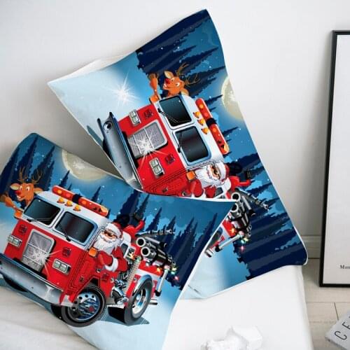 3D HD Custom Pillow Case Pillowcase 50x70 50x75 50x80 70x70 Decorative Pillow Cover Christmas Santa Claus Fire truck Bedding