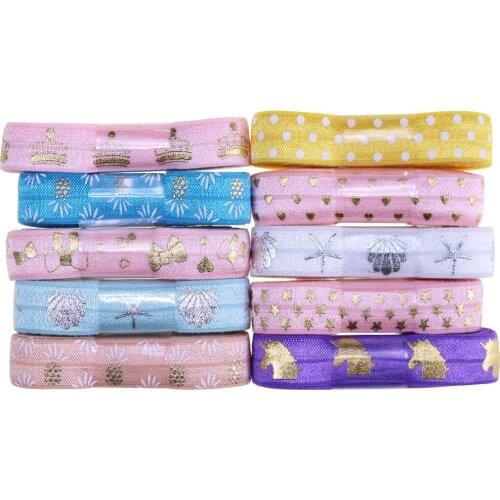 5/8 unicorn printed fold over elastic hair accessories ponytail Hair Tie Headwear 20yards/lot 2yards each mix designs