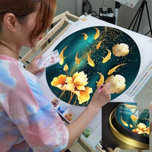 Frame Diamond Painting Lotus Nine Fish Diamond Show Diamond Stick Painting Living Room Dining Room Decoration Diamond Paintings