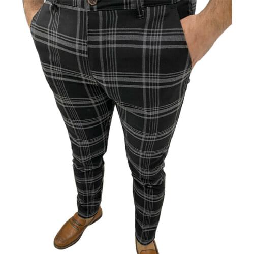 VICABO Pantf for Men Plaid Checked Casual Long Dress Pants Business Work Formal Slim Fit Trousers Pocket Men Fashion Pants
