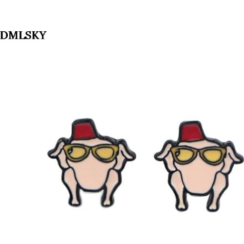 DMLSKY Friends tv show Turkey Stud Earrings Cartoon Earrings Jewelry Not allergic Earring for Girls Cute Gift M4513