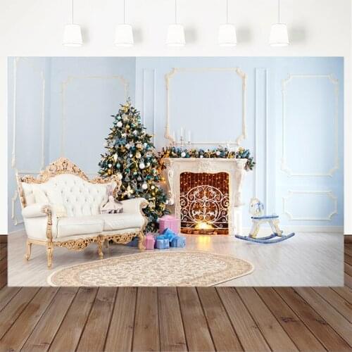 Photography Backdrops Christmas Tree Fireplace Gift Sock Sofa Trojan Candle White Christmas Background For Photo Studio