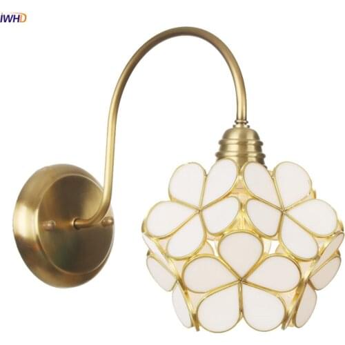 IWHD Wandlamp White Flower Modern Wall Lamp Bedroom Copper Edison Stair Light Nordic Style LED Wall Lights Luminaria Lighting