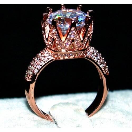 Luxury 100% 925 Sterling Silver & 18K rose gold Crown 8ct Simulated Diamond Rings for Women Wedding Engagement Ring Jewelry