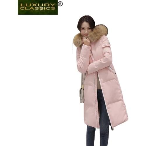Jacket Womens Female Down Thick Warm Pink Winter Clothes 2021 Korean Ladies Duck Down Jacket Raccoon Fur Hood Hiver 8806