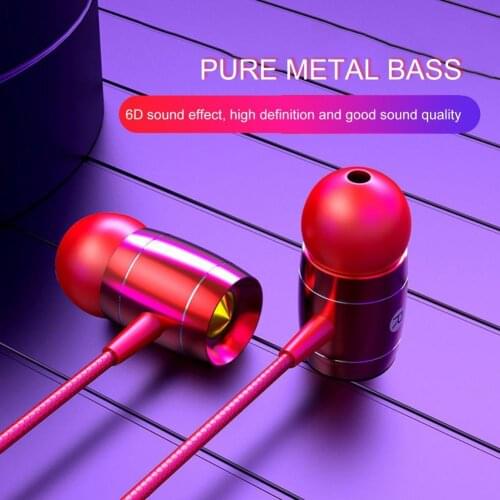 3.5MM Audio Jack Metal Wired In-Ear Earphone Bass Stereo Ultra-Clear Sound Headphone Hands-Free Call Noise Reduction Headset