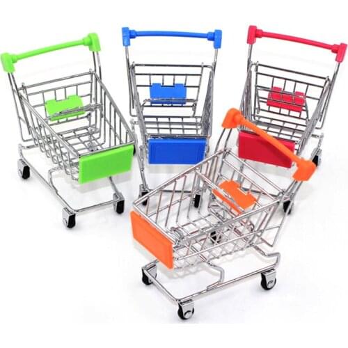 Mini Supermarket Handcart Shopping Utility Cart Mode Storage Toy stainless steel Pen Holders Desk Accessories Cylindrical case