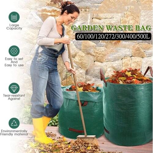 60-500L Garden Bag Reusable Leaf Sack Garden Composting Trash Can Foldable Fallen Leaf Bags Garbage Waste Collection Storage Bag