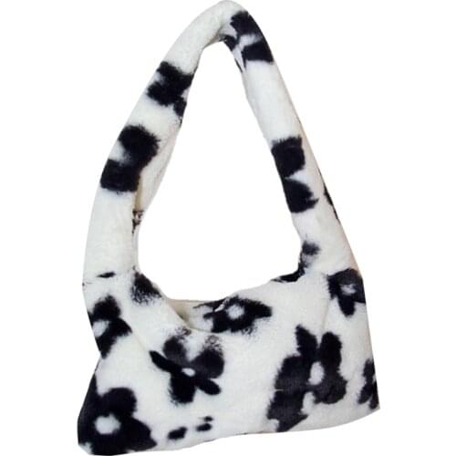 Fashion Plush Handbags for Winter,Cute Flowers Shoulder Bag,Ladies Mini Underarm Bag for Ladies