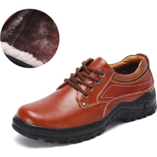 2019 New Genuine Leather Men Boot Fashion Man Winter Snow Boots Keep Warm Boots Plush Ankle Snow Work Shoes Mens Snow Boots