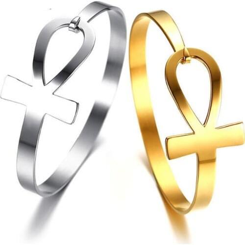 Stainless Steel Ankh Cross Gold Bracelet Bangle Jewelry Gift Men Egyptian Pyramids Cross Bracelet Gift For Him