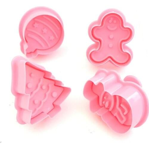 New 4pcs Cookie Stamp Biscuit Mold 3D Snowman Cookie Plunger Cutter DIY Baking Mould Gingerbread House Christmas Cookie