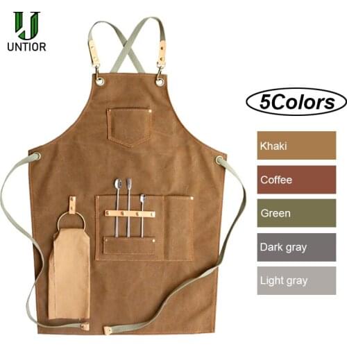 New Fashion Canvas Cotton Apron Coffee Shop And Barber Working Apron Bib Cooking Kitchen Aprons For Woman Man Apron Custom Logo