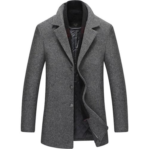 New Brand Wool Coat Slim Fit Jackets Winter Thick Men Woolen Overcoats Detachable Scarf Wool Blends Coats Male Trench Coat