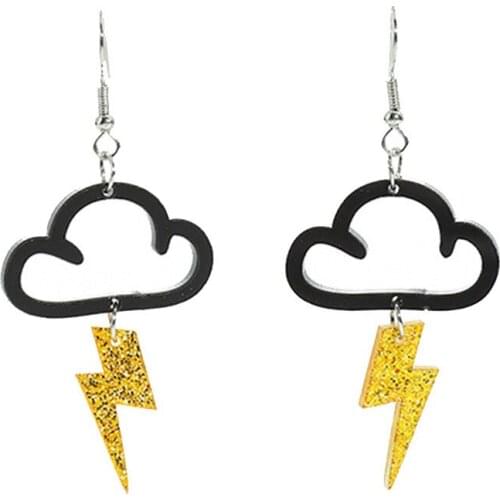 New Punk Yellow Glitter Lightning Acrylic Dangle Earrings For Women Girls Lovely Cloud Long Drop Earrings Fashion Party Jewelry