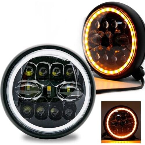 New Round 7 inch LED Motorcycle Headlight Hi&Lo HeadLamp Bulb DRL with Angel Ring for Harley Sportster Cafe Racer Bobber Motorcy