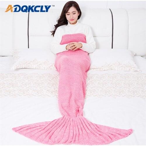 ADQKCLY Mermaid Tail Hand Knitted Blanket Solid Dye Merimaid throw Blanket for Baby Child Adult Sofa Sleeping Towel 3 Sizes