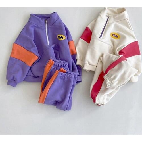 2021 Autumn Boys Girls Sweatshirt Clothing Sets Baby Kids Tops+ Sports Pants 2pcs Children Vintage Patchwork School Uniform