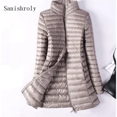 Sanishroly Plus Size 4XL Autumn Winter Womens Down Jackets Slim Ultra Light Duck Down Coat Ladies Long Puffer Jacket Parkas 1189