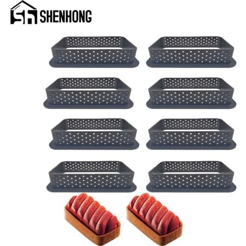 SHENHONG Plastic Perforated Egg Tart Rectangle Shape Cake Ring Set French Dessert Mould Fruit Cookies Pastry Kitchen Baking Mold