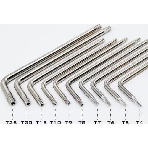5pc Steel T4 T5 T6 T7 T8 T9 T10 T15 T20 T25 Screwdriver Screw Driver Key for Six Lobe Torx Head Tamper Proof Security Screw Bolt