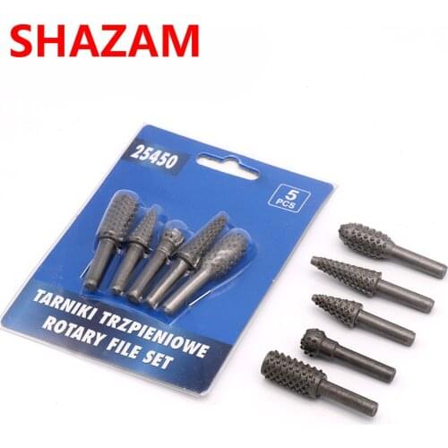Steel Rotary Rasp File Drill Bits 1/4" Shank Rotary Craft Files Rasp Burrs Wood Bits Grinding Power Woodworking Hand Tools 5pcs