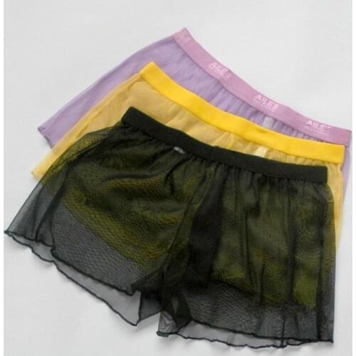 2017 Male panties transparent fine mesh boxer panties perspectivity mens loose four angle panties Men breathable panties