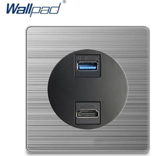 Wallpad 2020 USB HDMI-compatible Wall Power Socket Electric Outlet Silver Stainless Steel Panel For Home For Data Transmission