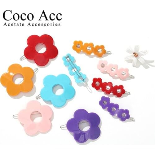 Wholesale price candy color acrylic fancy kids girls Daisy flower hair side clips accessories kids baby