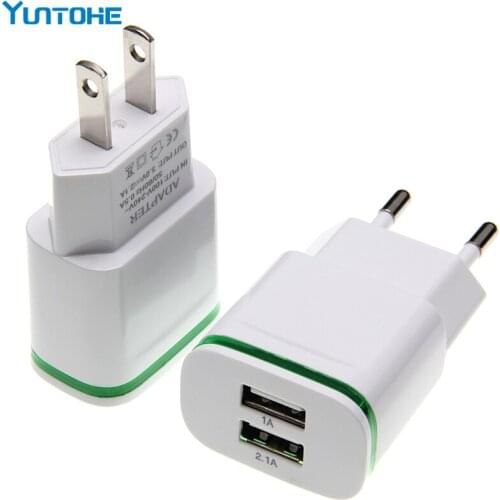 100pcs EU US Plug 2 Ports LED Light USB Charger 5V 2A Wall Adapter Mobile Phone Charging For iPhone iPad Samsung