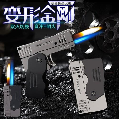 Double Flame Jet Pistol Lighter Free Fire Torch Unusual Lighter Windproof Turbo Refillable Butane Gas Lighter Gadgets For Men