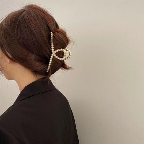 Back head catch clip ins wind pearl zircon large hair catch clip hair accessories Korean alloy cold wind hair clip