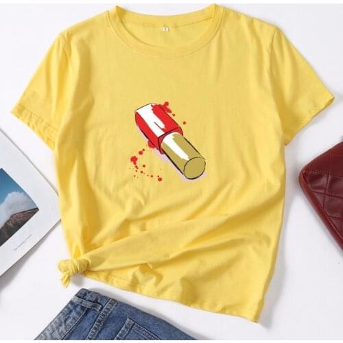 Summer Women T Shirt Cotton 5XL Plus Size Nail Polish Print Short Sleeve O Neck Fashion Oversized Woman Tee Tops Casual Tshirts