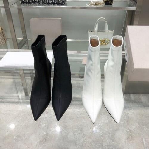 Autumn Winter Women Boots Pointed Toe Women Shoes Fashion Stretch Boots Ankle Strap Boots Woman Ins Genuine Leather High Heels