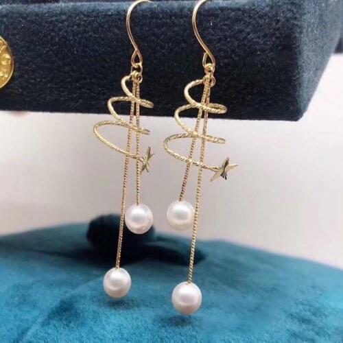 MADALENA SARARA 7-7.5mm AA Saltwater Akoya Pearl 18K Women Earrings Spiral Mesh Star Style Au750 Women Earrings