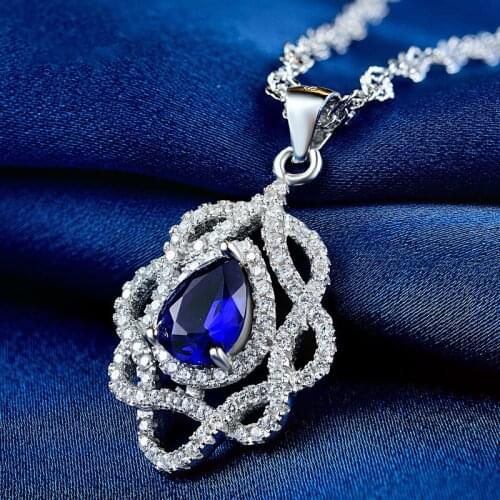 Luxury Brand Jewelry Women Blue Silver Pendant Pure 925 Sterling Silver Necklace Fashion Jewelry Silver Pendant