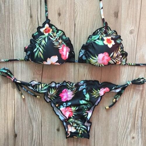 Womens Sexy Split Print Bikini Flower Pattern Swimsuit Wading Sports Bandage Beach Suit swimwear women