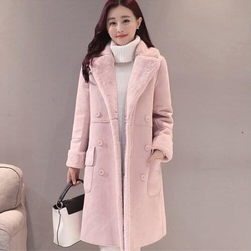2019 Women Suede Fur Coat Thick Warm Faux Sheepskin Long Jacket Female Overcoat Winter Fashion Solid Trench Coats Drop Shipping