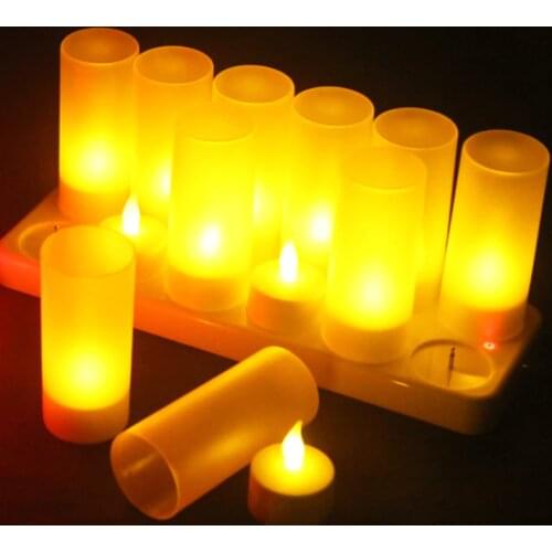 1 Set=12 pcs Flameless LED Candle Rechargeable TeaLight Night Light for Birthday Wedding Decoration Party Dinner Decor