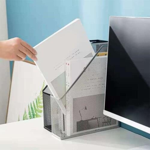 1Pc Metal Wire Mesh Wall Mounted Magazine File Holder Paper Book Document Storage Rack Shelf Home Office Desktop Black