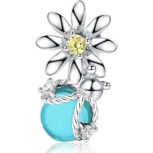 1Pcs New Cute Firefly Flowers Pendant DIY Beads Suitable for Original Pandora Charm Bracelet Ladies Jewelry Making Gifts