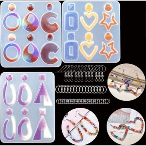 123Pcs Big Charm Silicone Resin Mold Set DIY Earrings Necklace Jewelry Making Round Rectangle Triangle Star Heart Pendant Mould