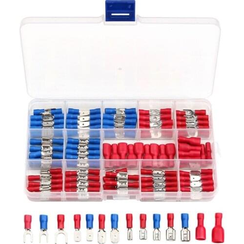 140Pcs Assorted Full Insulated Fork U-type Red/Blue Terminal Set Electrical Wire Cable Crimp Spade Ring Connector Assortment Kit