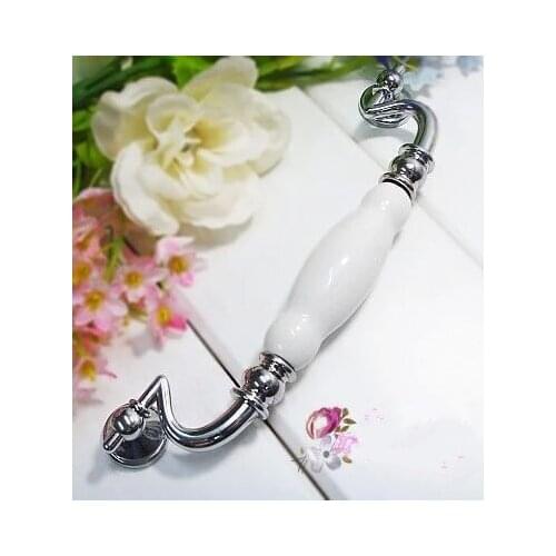 160mm Modern fashion white ceramic / porcelain kitchen cabinet dresser handle 6.3" silver drawer cupboard furniture door pull