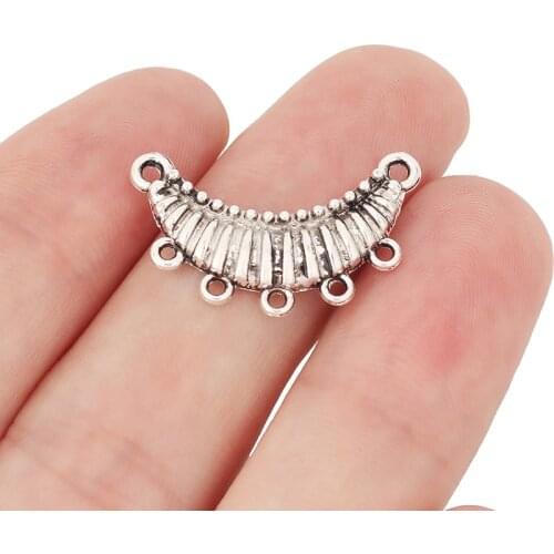 30pcs/lot Tibetan Silver Boho Crescent Moon Multi Strand Connectors Charms Pendants DIY Jewelry Findings 26x10mm